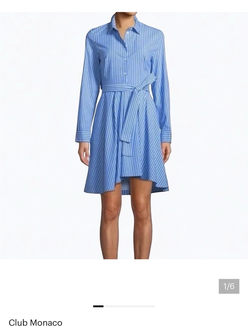 Club Monaco Blue and White Striped High-Low Shirt Dress